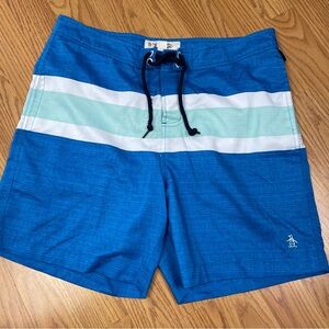 Original Penguin Blue and White Swim Board Shorts